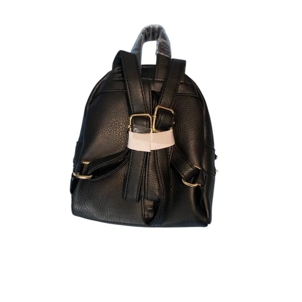 Unbranded Black Faux Leather‎ Mini Backpack Embossed Monogram Two Zip Pockets
